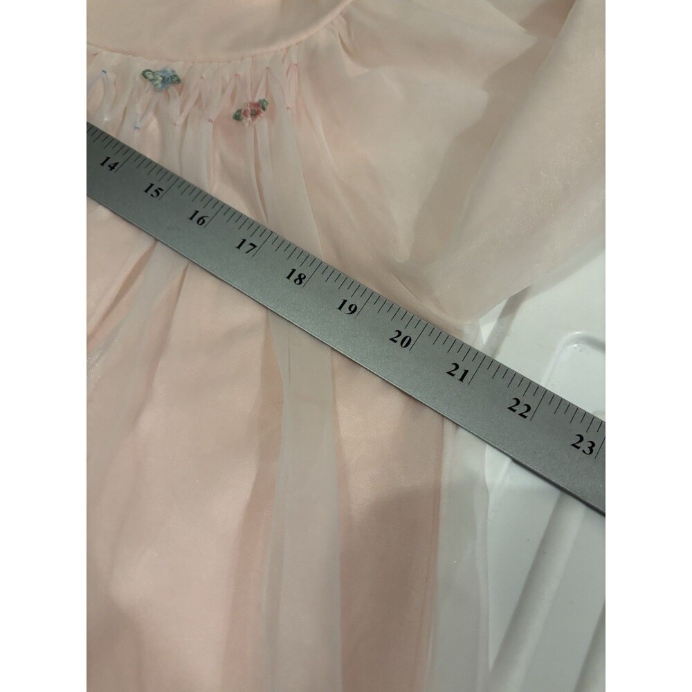 Vintage 60s Dainty Chiffon Bed Jacket Flower Pink pastel Cottage Soft Girl MCM M - Picture 10 of 16